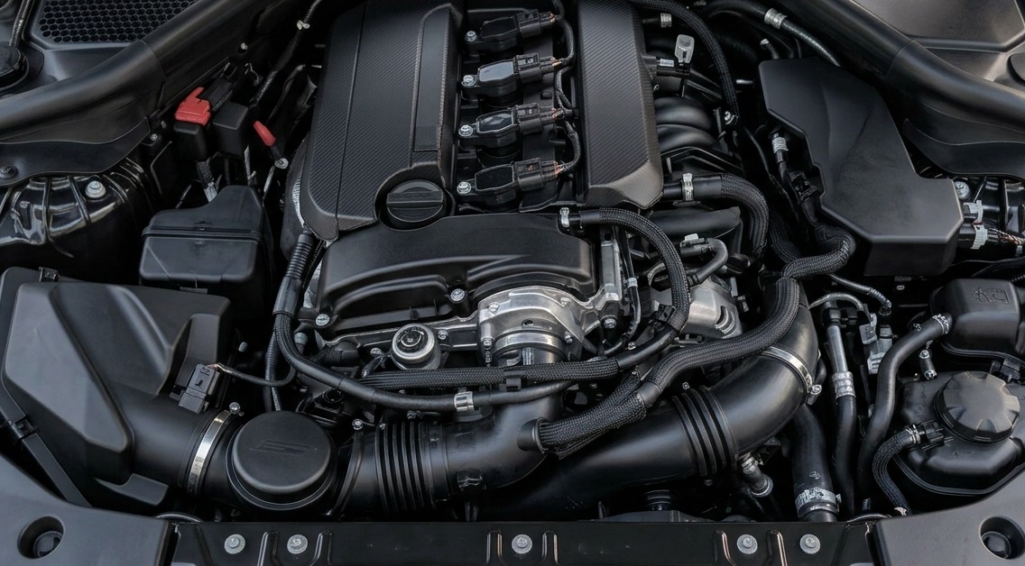 Engine bay — Degreased and dressed