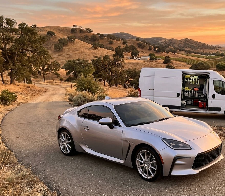 At sunset — Van and hills